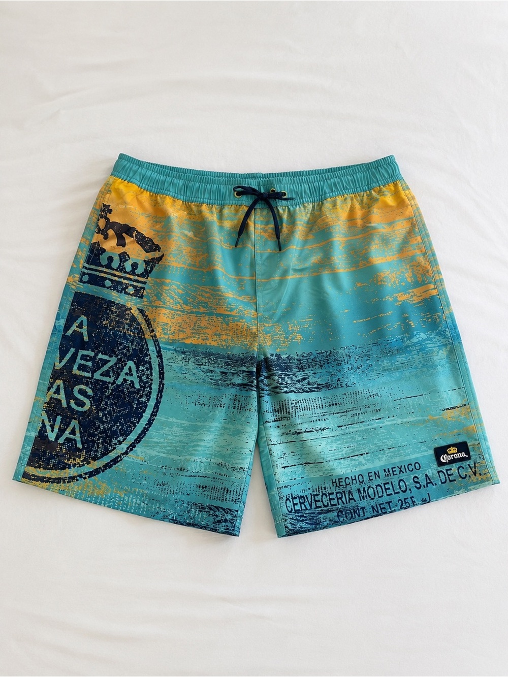 Corona Extra Beach Chairs Swim Trunks Men’s XL Teal Yellow Beach Board Shorts